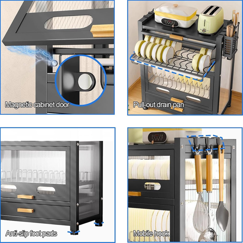 Kitchen Microwave Stand Countertop Storage Cabinet with Dish Rack Bakers Rack and Drawer Space Saving Dish Drying Rack Stand for Kitchen Nizing