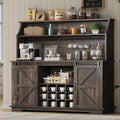 55 Inch Farmhouse Coffee Bar Cabinet with 3-Tier Enclosed Storage Cabinet, Kitchen Hutch with 12 Wine Racks & 3 Glass Holders, Coffee Bar with 6 Hooks, Wood Furniture for Dining Living Room, Oak