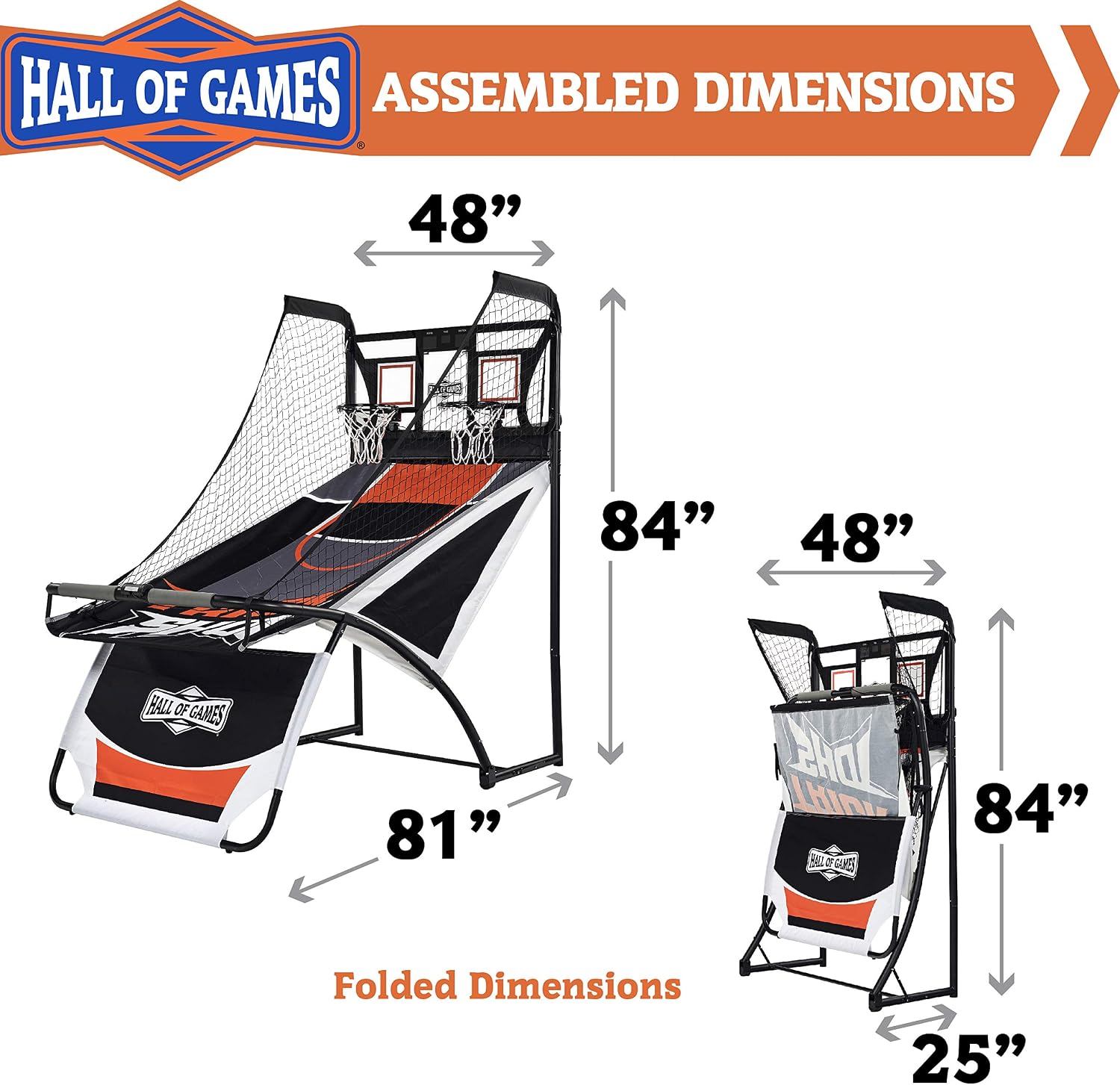 Hall Games Premium Arcade Basketball Shootout - Heavy-Duty Foldable Indoor Arcade Game with Shatterproof Pro-Style Backboard – 2 Player Foldable Basketball Arcade Game