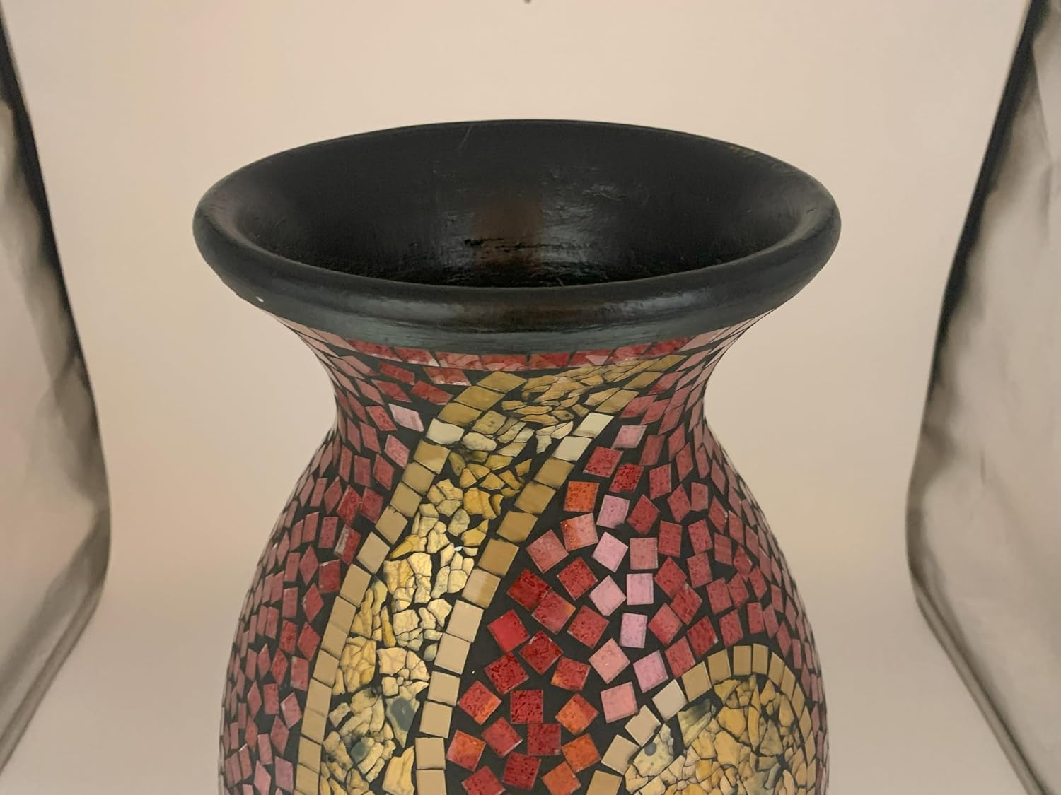 Floor Vase, 24 Inch Mosaic Vase – Tall Cylinder Made of Terracotta with Ruby Red and Gold Glass Mosaic Pieces – Handcrafted Decorative Home Décor Accent Piece for Bedroom, Living Room, Office