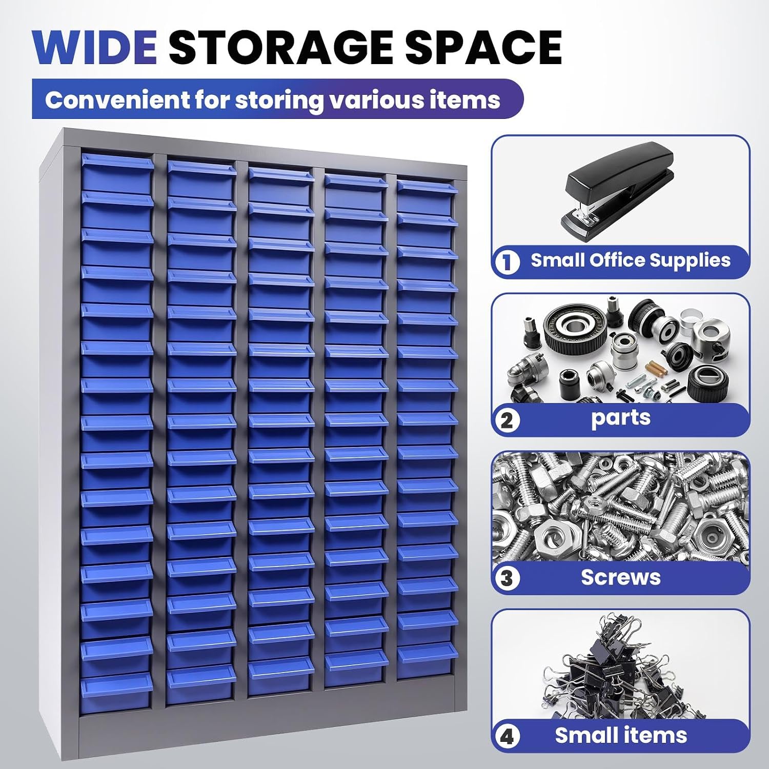 75 Drawer Nut and Bolt Storage Organizer, Parts Cabinet Organizer with Anti-Drop Design, Stainless Steel Bolt Bin Cabinet with ABS Drawers, Tool Cabinet for Office Supplies, Hardware Storage