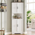 Vabches Tall Corner Cabinet, Corner Bathroom Cabinet, 67' Farmhouse Storage Cabinet with 4 Doors and Adjustable Shelves, Home Space Saver for Bathroom, Kitchen, Living Room, Pantry, Distressed White