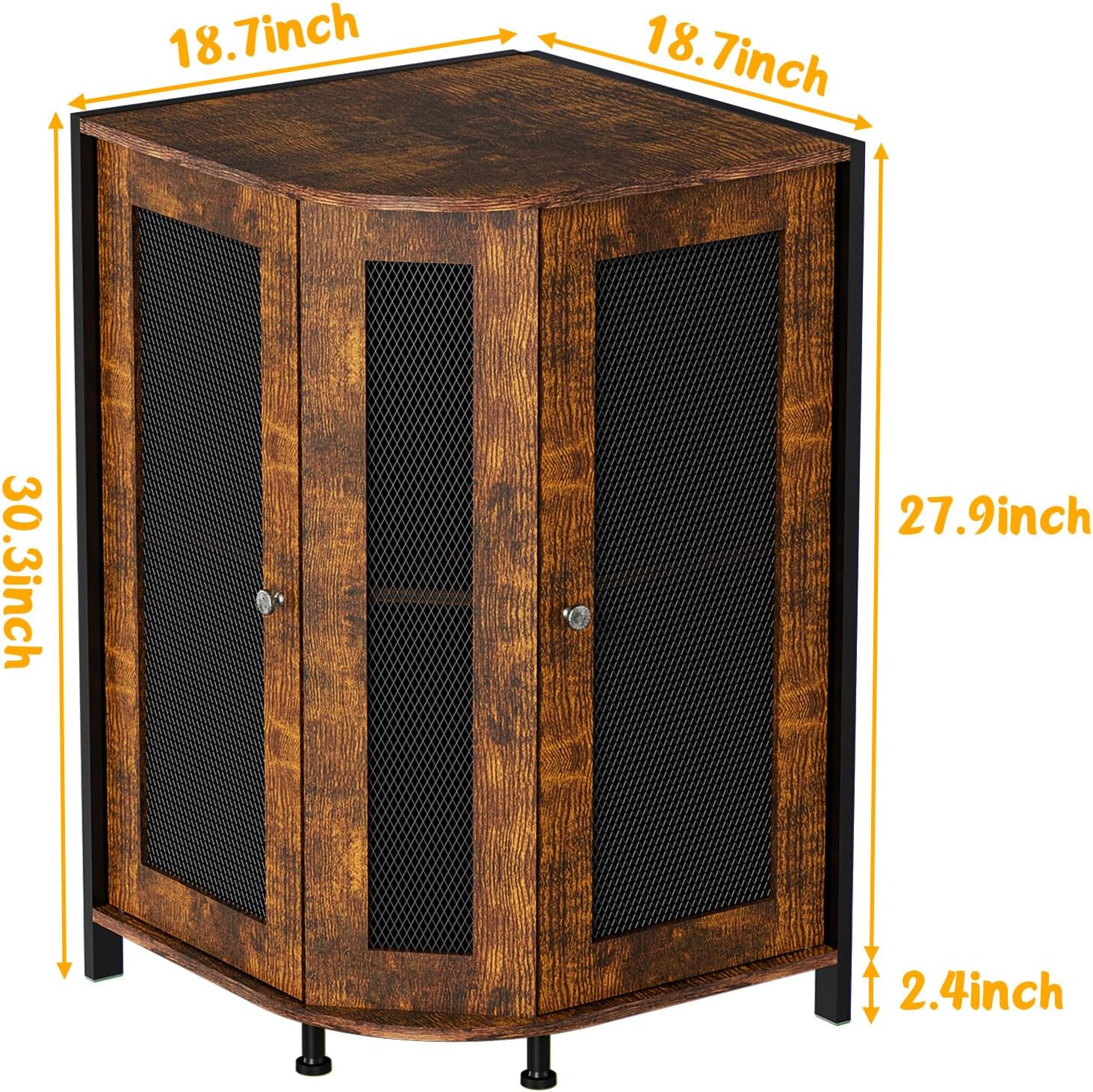 JKsmart Corner Storage Cabinet with Open Shelf, 3-Tier Industrial Wine Bar Shelf with Door, Industrial Corner Cabinet for Kitchen, Dining Room, Rustic Brown