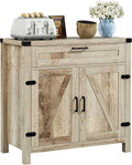 HOMCOM Sideboard with Storage Drawer, Modern Farmhouse Kitchen Cabinet with 2 Barn Doors, Coffee Bar Cabinet, Oak