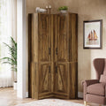 Tribesigns Corner Pantry Cabinet, 67' Tall Kitchen Pantry with Doors and 5-Tier Storage Shelves, Farmhouse Wooden Corner Bar Cabinet for Home, Living Room, Bar, Kitchen, Rustic Brown