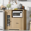 Senfot Kitchen Microwave Cabinet with Storage and Drawers, Modern Small Buffet Cabinet with Glass Doors and Adjustable Shelf, Wooden Sideboard with Wide Top for Dining Room, Living Room, Natural