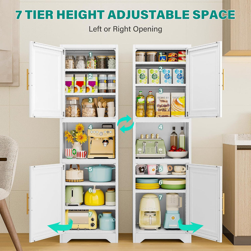 SISESOL 67' Tall Narrow Storage Cabinet with 2 Door and 7 Shelves,Slim Kitchen Pantry Cabinet,White Metal Bathroom Cabinets,Large Cupboard for Home,Kitchen,Laundry,Bathroom