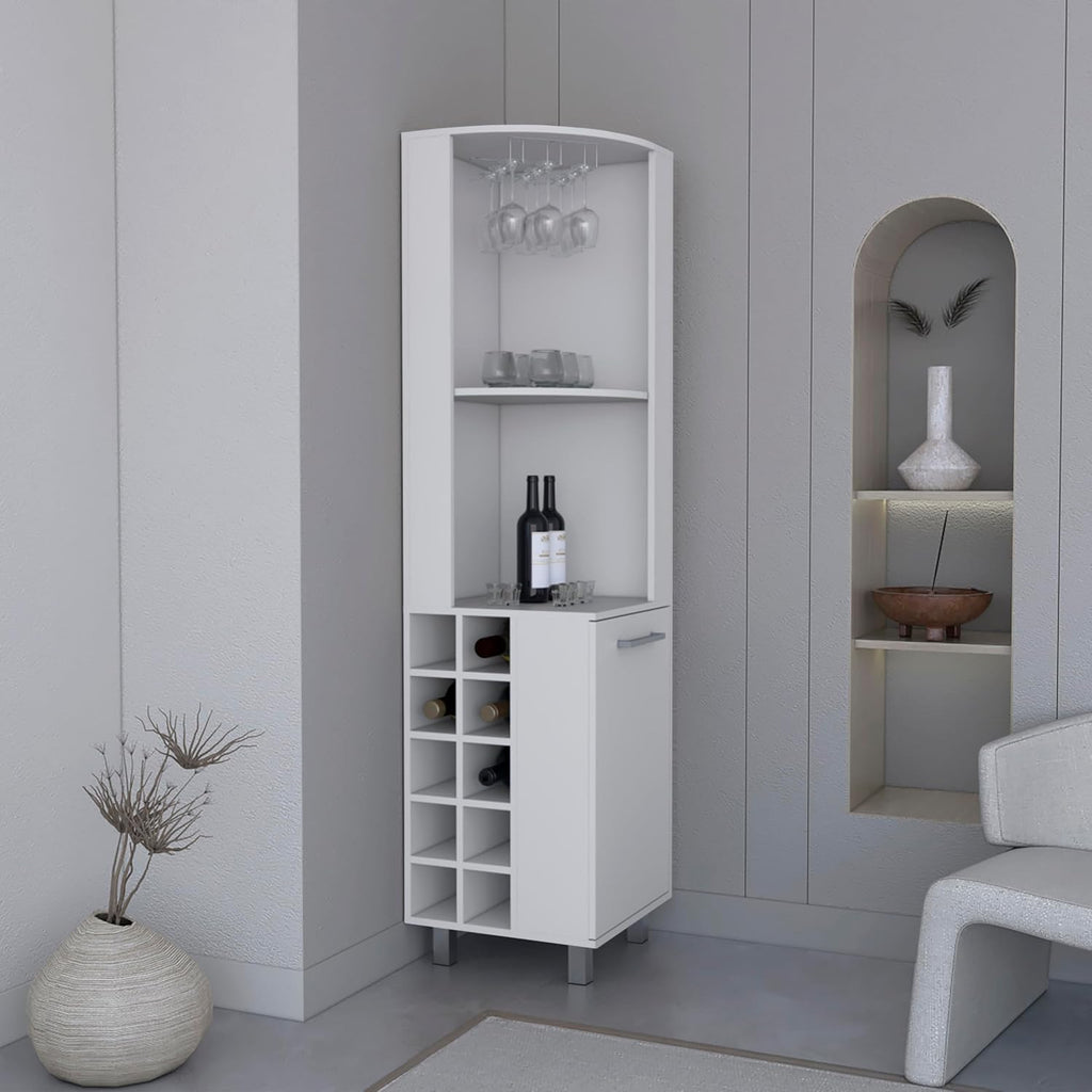 71' Corner Freestanding Storage Cabinet, Kitchen Storage Bakers Rack with 10 Wine Cubbies, Utility Food Cupboard with Cup Rack for Dining, White