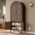 ONBRILL 71' Tall Wooden Arched Cabinet, 5-Tier Arched Kitchen Pantry Cabinet with Doors & Shelves, Farmhouse Kitchen Arch Cabinets with Adjustable Feet, Wooden Pantry Storage for Dining Room(Brown)
