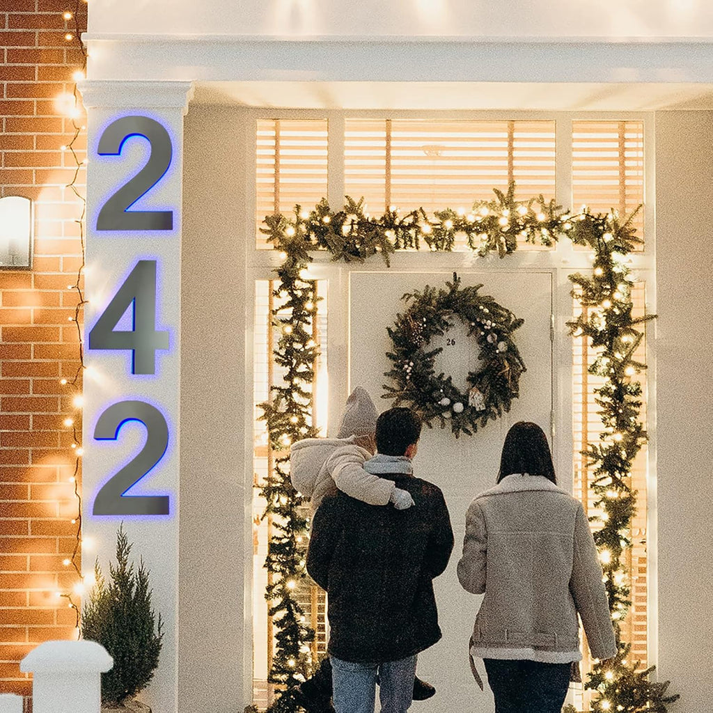 14' Outdoor Illuminated House Address Number Plaques, Backlit LED Home Address Number With Lights - Waterproof Light Up Address Signs For Outside,N