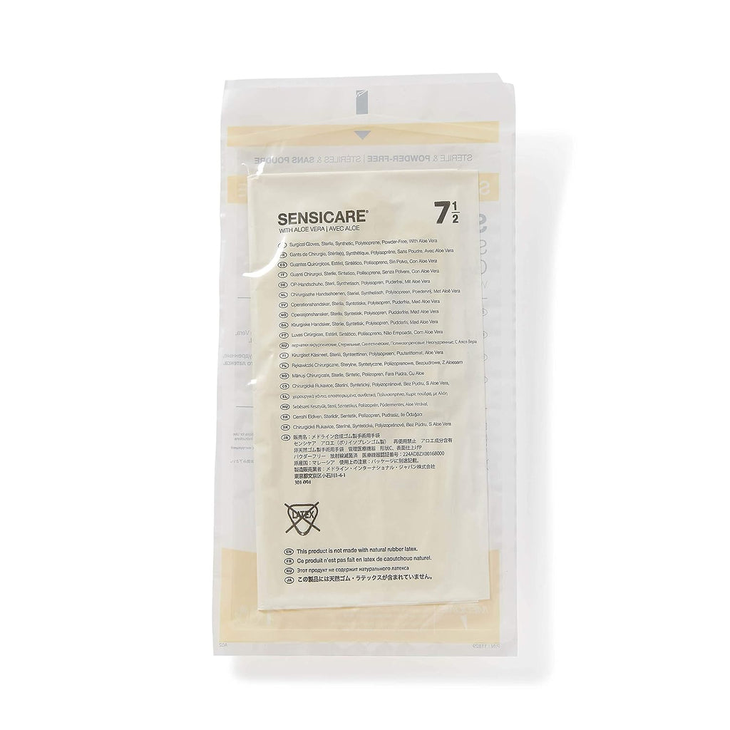 Medline SensiCare with Aloe Sterile Powder and Latex-Free Surgical Glove, Size 7.5, White (Pack of 100)