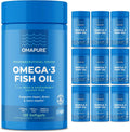 OMAPURE Fish Oil Omega 3 Supplements - Triple Strength - High EPA, DHA - IFOS Lab Tested - Supports Heart & Brain Health - Burpless Capsules - Wild Caught - (10 Bottles - 120 Softgels Per Bottle)