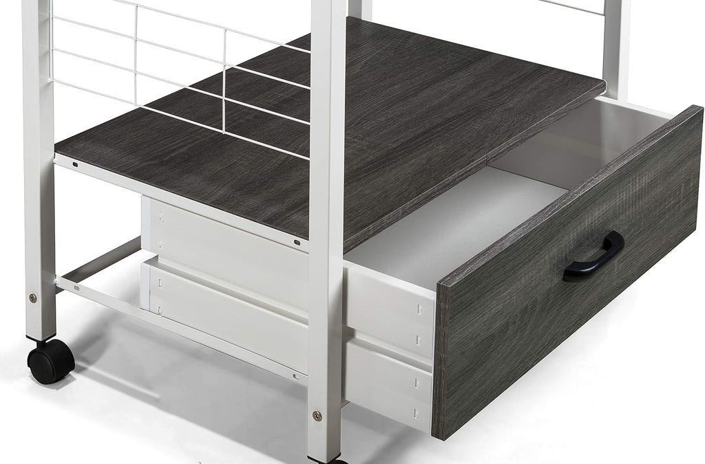 Crown Mark Kitchen Shelf with Casters Baker's Rack, White