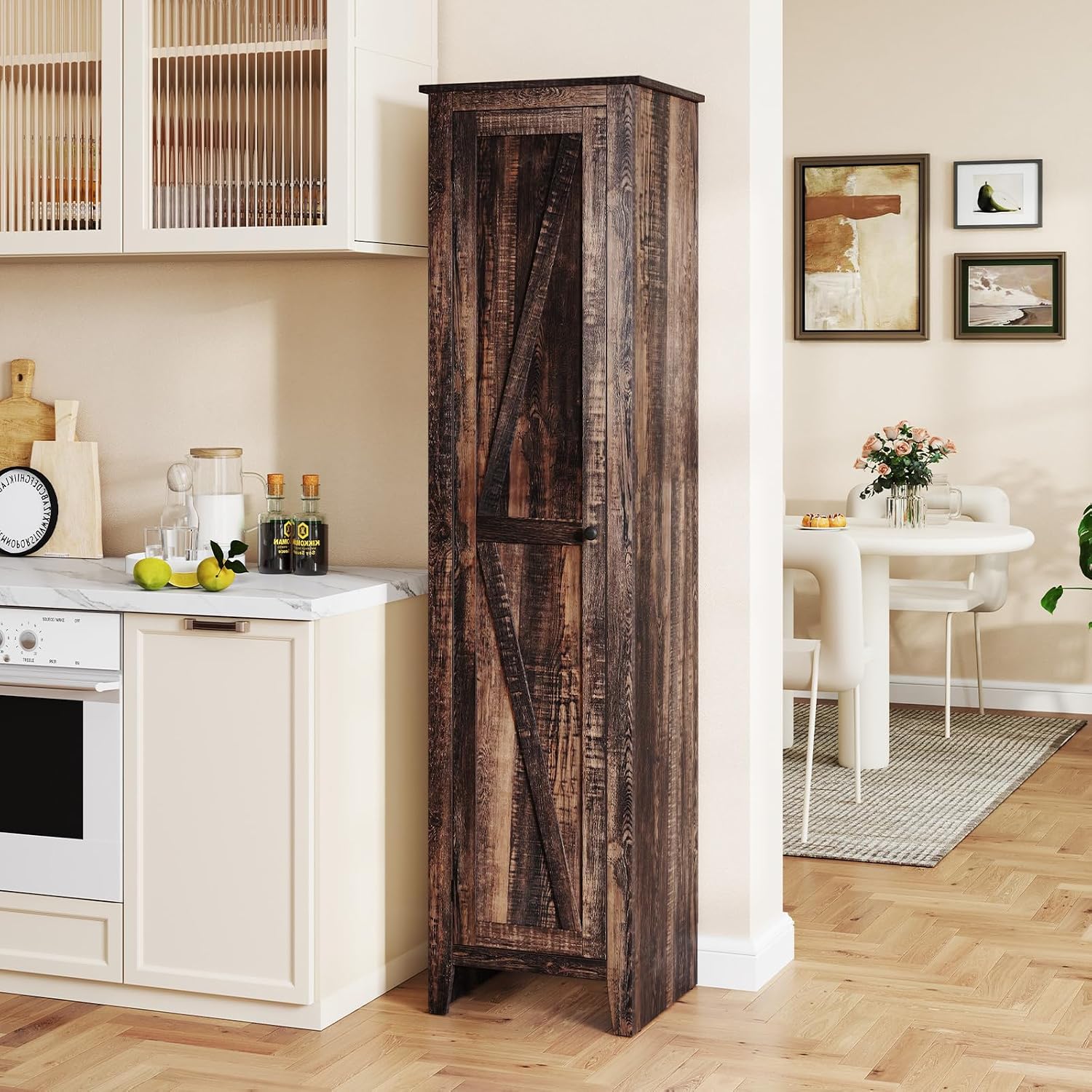 Giantex 72-Inches Narrow Storage Cabinet, Tall Bathroom Floor Cabinet with 4 Shelves, Barn Door, Anti-tilt Device, Raised Feet, Slim Storage Unit for Small Spaces, Living Room, Home Office, Kitchen
