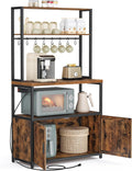 VASAGLE Kitchen Bakers Rack with Power Outlet, Coffee Bar with 35.4-Inch High Worktop, Microwave Stand with 8 Hooks, 15.7 x 31.5 x 66.9 Inches, Rustic Brown and Ink Black UKKS059K01