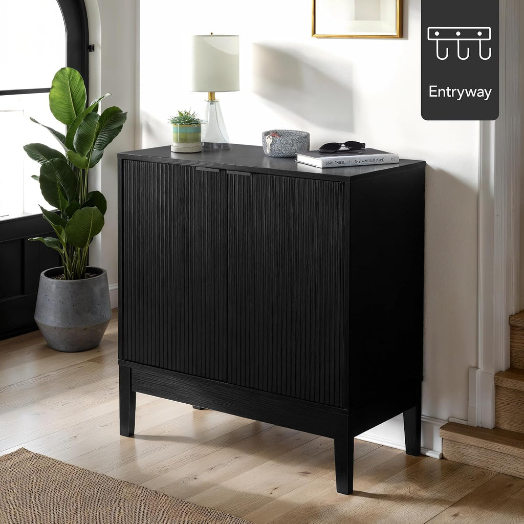 Best Choice Products 2-Door Modern Storage Cabinet, Buffet, Sideboard, Media Cabinet, Cupboard, Entryway Accent Table, Bookcase w/Reeded Panels and Adjustable Shelves – Black
