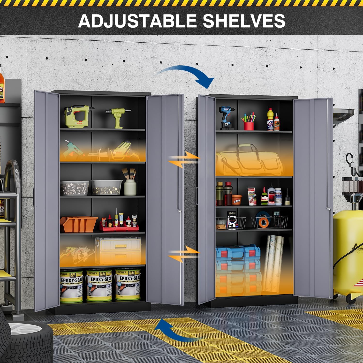 Fesbos Metal Cabinet Steel Storage Cabinet - 71' Tall File Cabinets with Lockable Doors and 5 Adjustable Shelves Black&Gray Steel Storage Cabinets for Home, School, Office, Garage