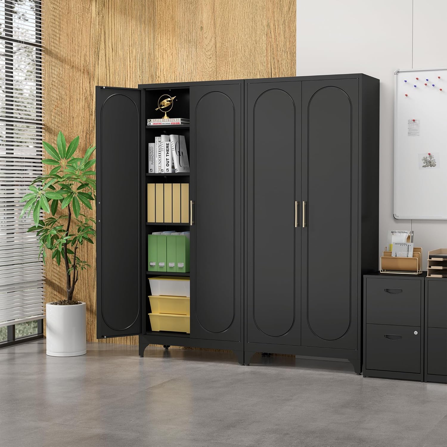 SteeLoong Kitchen Pantry Cabinet,75 Inch Black Metal Storage Cabinet with Door and Adjustable, Tall Pantry Cabinets for Kitchen Storage,Cupboard for Living Room,Dining Room and Bathroom