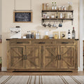 usikey 61' Large Buffet Cabinet with 4 Doors and 3 Drawers, Farmhouse Buffet Sideboard Cabinet with Storage, Coffee Bar Wine Bar for Living Room, Honey Brown