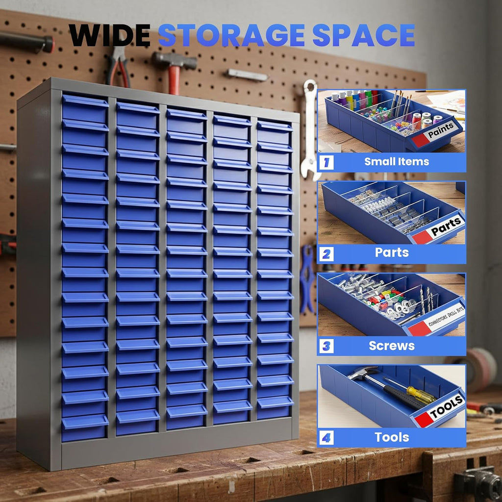 75-Drawer Small Parts Organizer, Nut and Bolt Organizer, Bolt Bin with ABS Drawers, Metal Storage Cabinet for Garage, Workshop, Home & Office, Tool Cabinet with Drawer