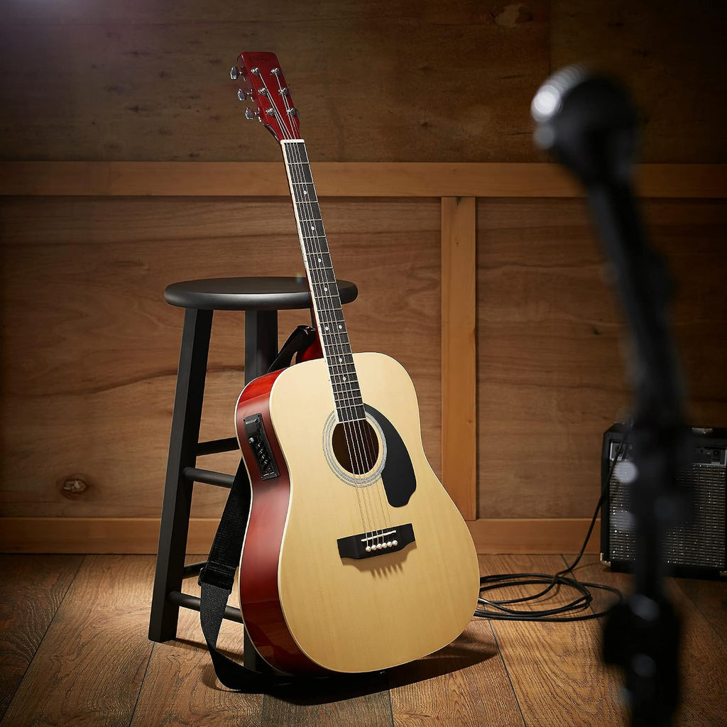 Ashthorpe Full-Size Dreadnought Acoustic-Electric Guitar Bundle - Premium Tonewoods - Natural