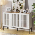 BVIUNTWO 47' Farmhouse Buffet Cabinet with Metal Base, Adjustable Shelves & 3 Doors, Antique White Storage Sideboard for Kitchen, Dining & Living Room