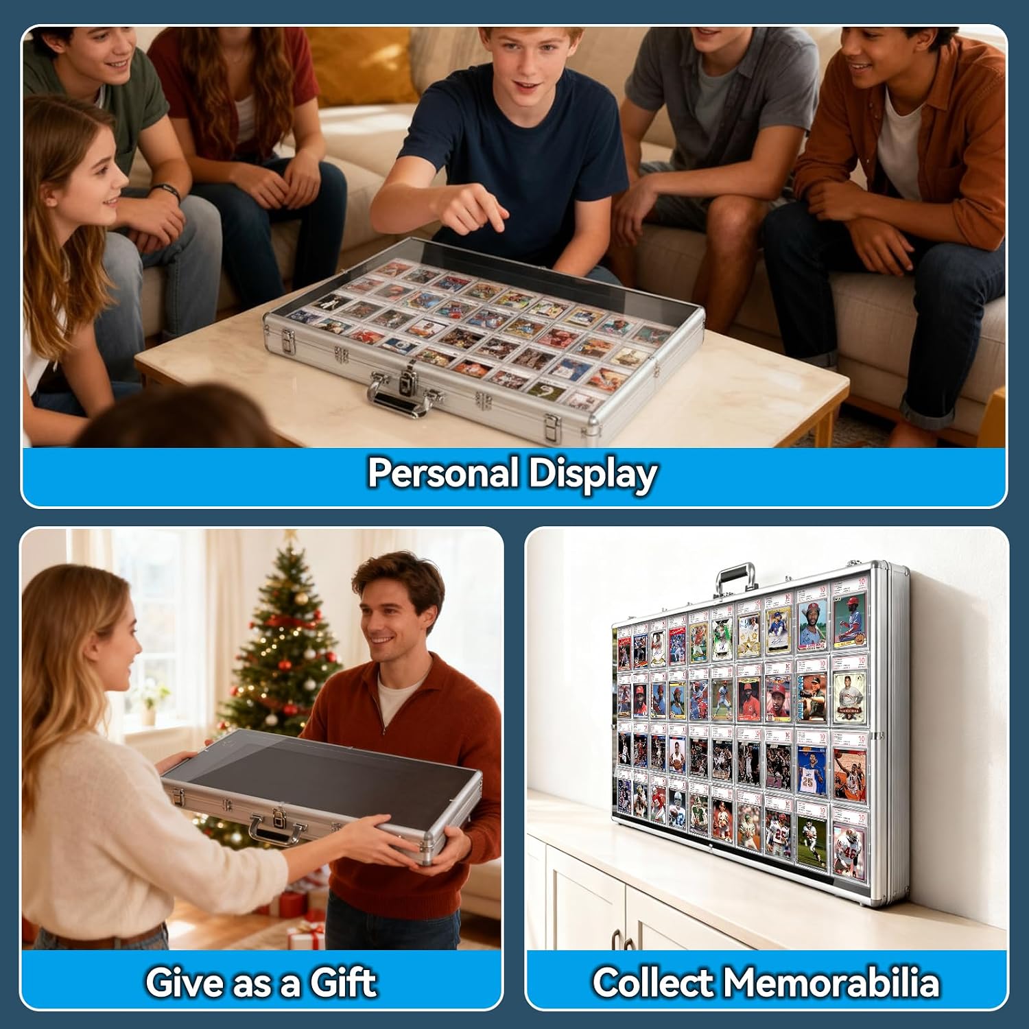 Trade Show Display Case, Aluminum and Acrylic Card Case with Lockable Hanger, Large Table Top Display Case for Sports Baseball PSA Graded MTG Cards, Collectibles, and Jewelry