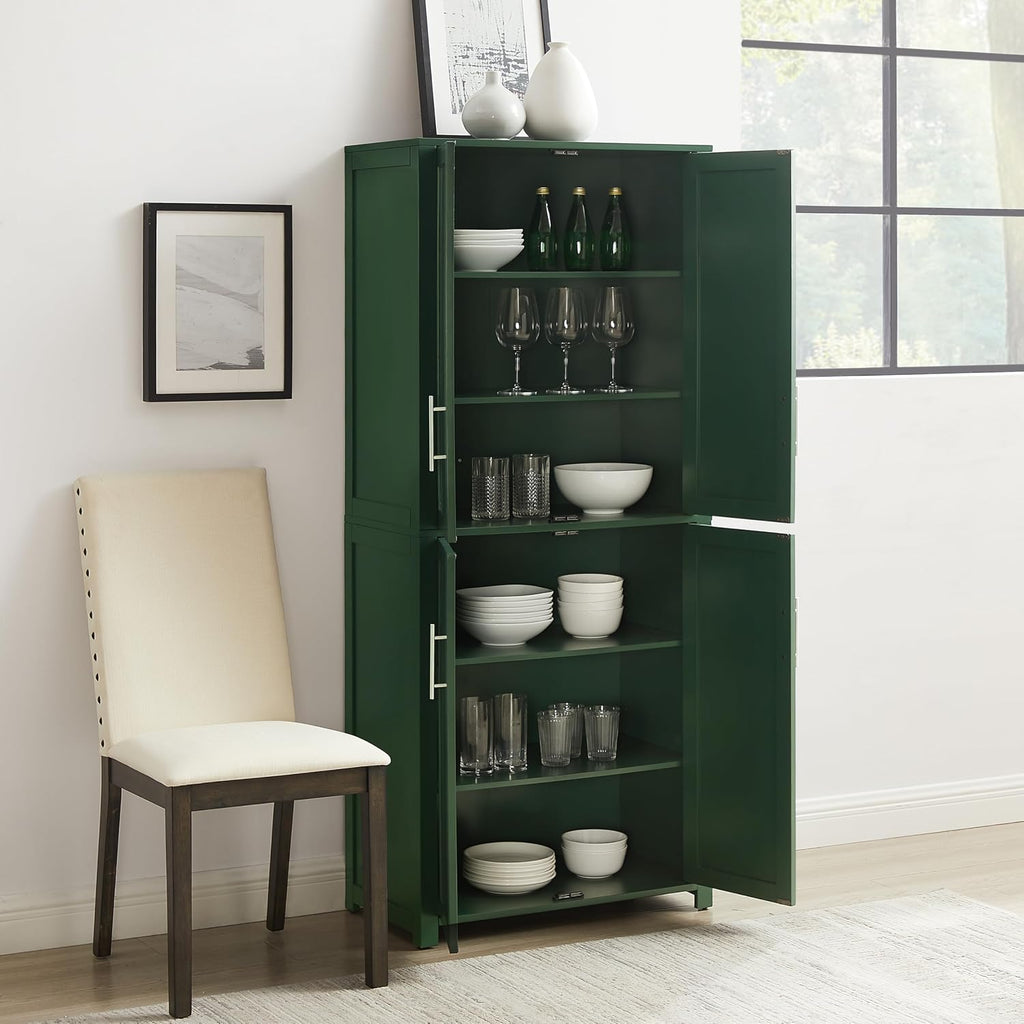 Crosley Furniture Savannah Tall Pantry Storage Cabinet with Shelves, Kitchen, Dining, or Laundry Room, Hunter Green