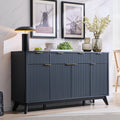 OKD 60' Fluted Buffet Sideboard Cabinet with Storage, Morden Credenza Buffet Table Coffee Bar Storage Cabinet with 4 Doors and 3 Drawers for Dining Room, Living Room,Hallway (Dark Grey)