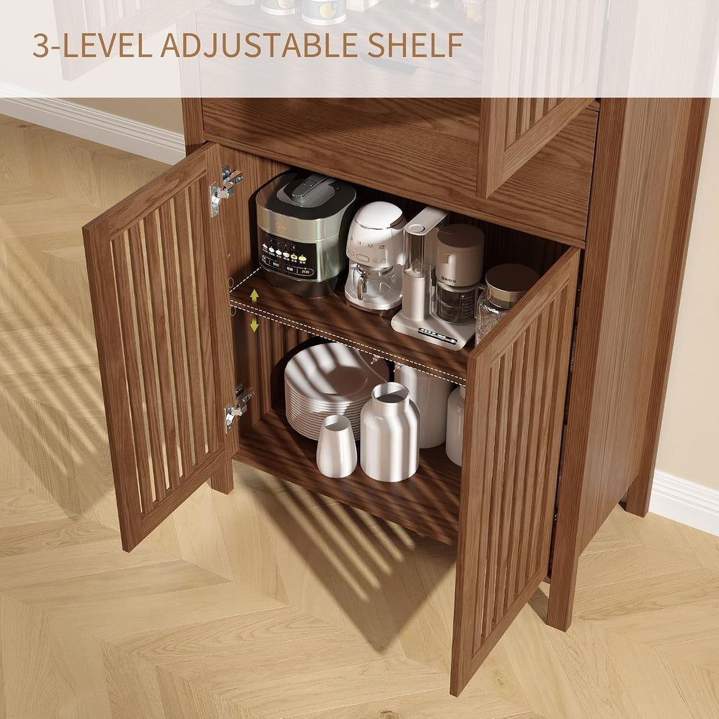 BVIUNTWO 69' Tall Farmhouse Storage Cabinet with Drawer & Adjustable Shelves, Grille Door Organizer Unit, Anti-Tip Design for Bathroom, Kitchen, Living Room, Rustic Brown