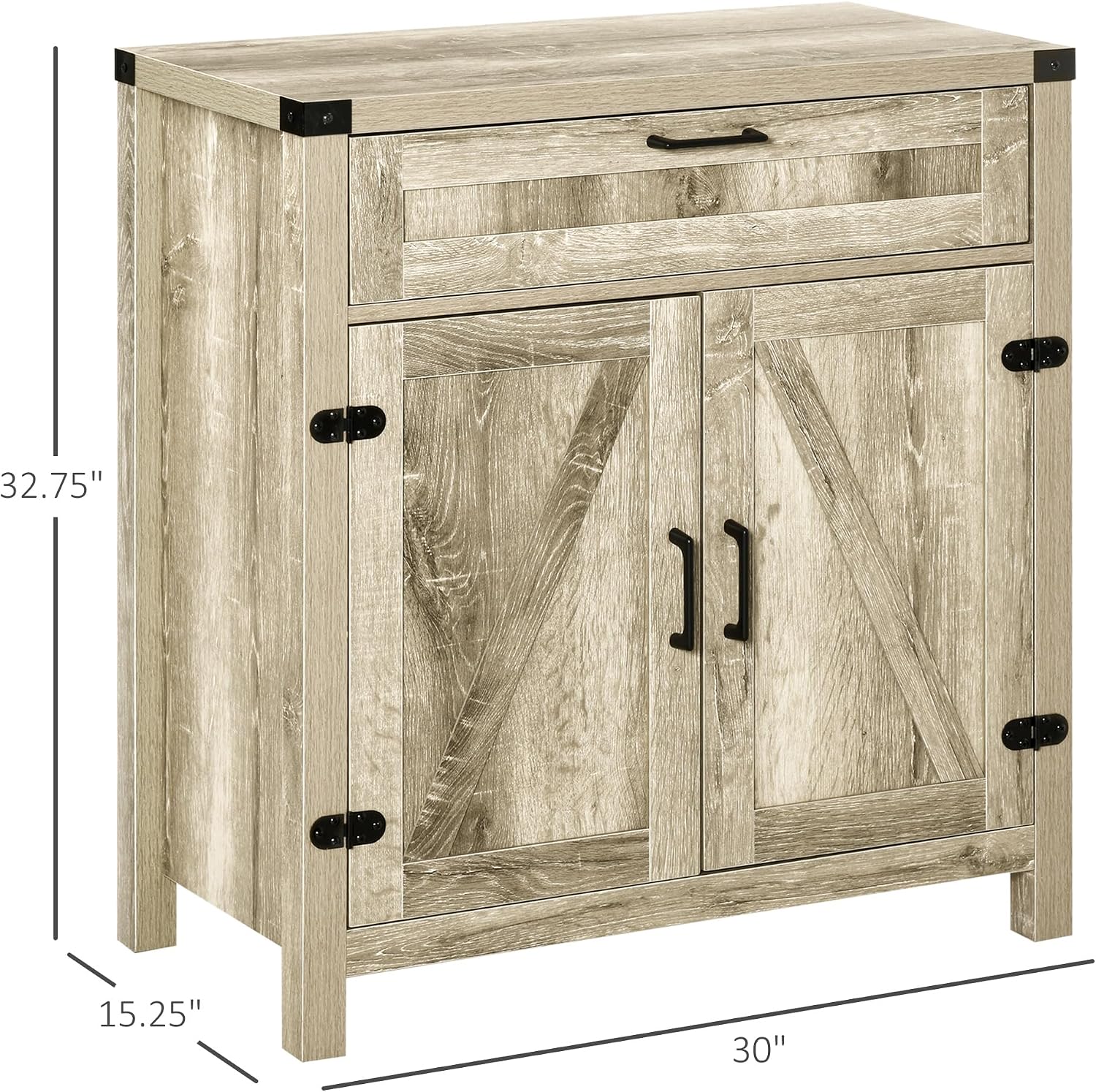 HOMCOM Sideboard with Storage Drawer, Modern Farmhouse Kitchen Cabinet with 2 Barn Doors, Coffee Bar Cabinet, Oak