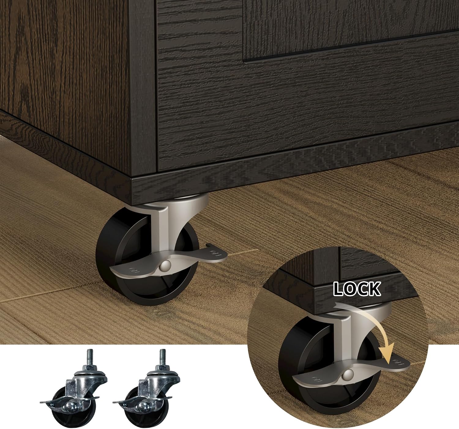 IRONCK Rolling Kitchen Island Table on Wheels with Drop Leaf, Storage Cabinet, Drawer, Spice/Towel Rack, Kitchen Cart, 47.25' Wide Black