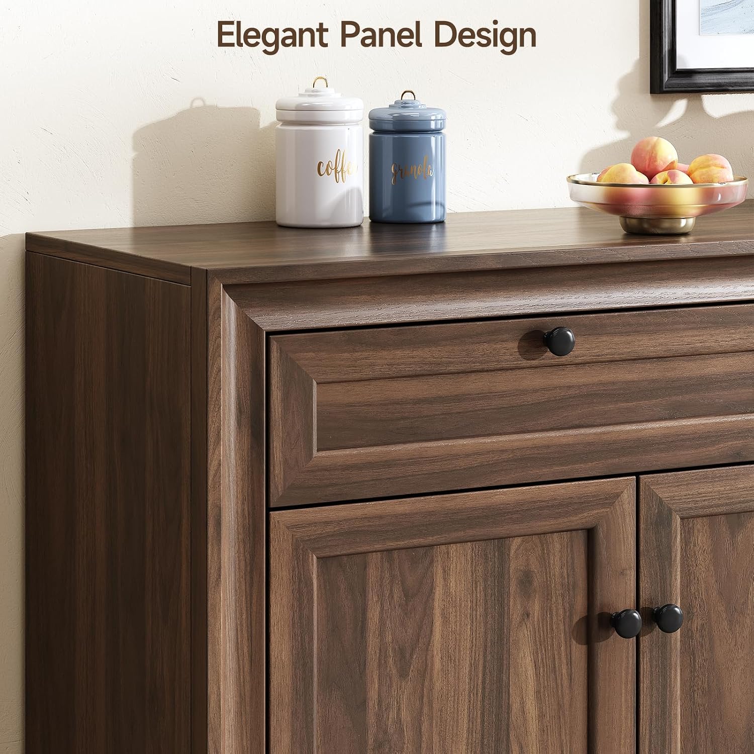 ONBRILL 48 Inches Sideboard Buffet Cabinet with Storage, Farmhouse Sideboard with 2 Drawers and 3 Doors, Wood Coffee Bar Cabinet with Adjustable Shelves for Living Room, Kitchen, Hallway, Brown
