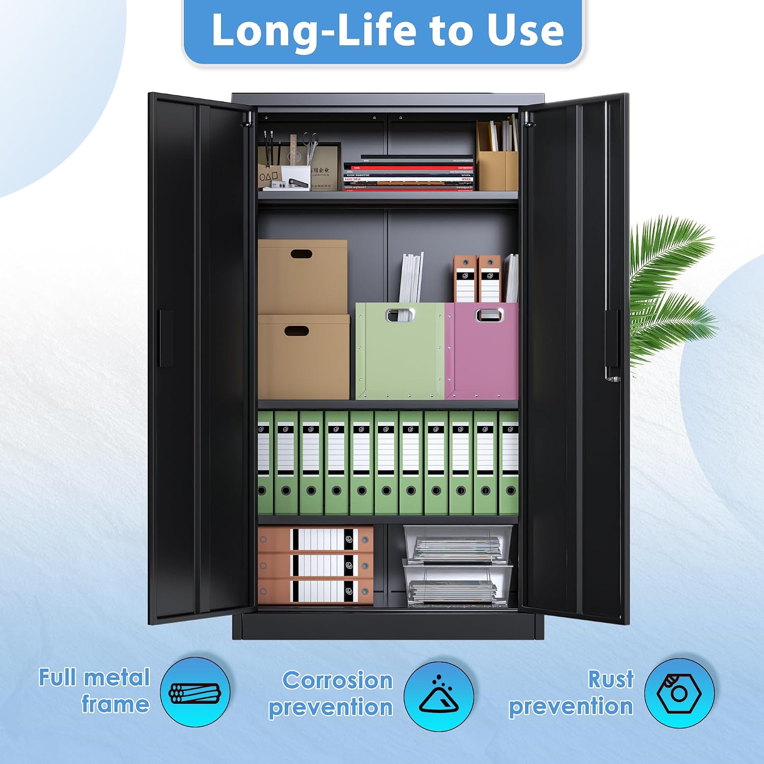 Metal Garage Storage Cabinet, Lockable Steel Storage Cabinet with 3 Adjustable Shelves for Garage, Office, Home, Assembly Required, Black, 15.75' D × 31.50' W × 55.12' H
