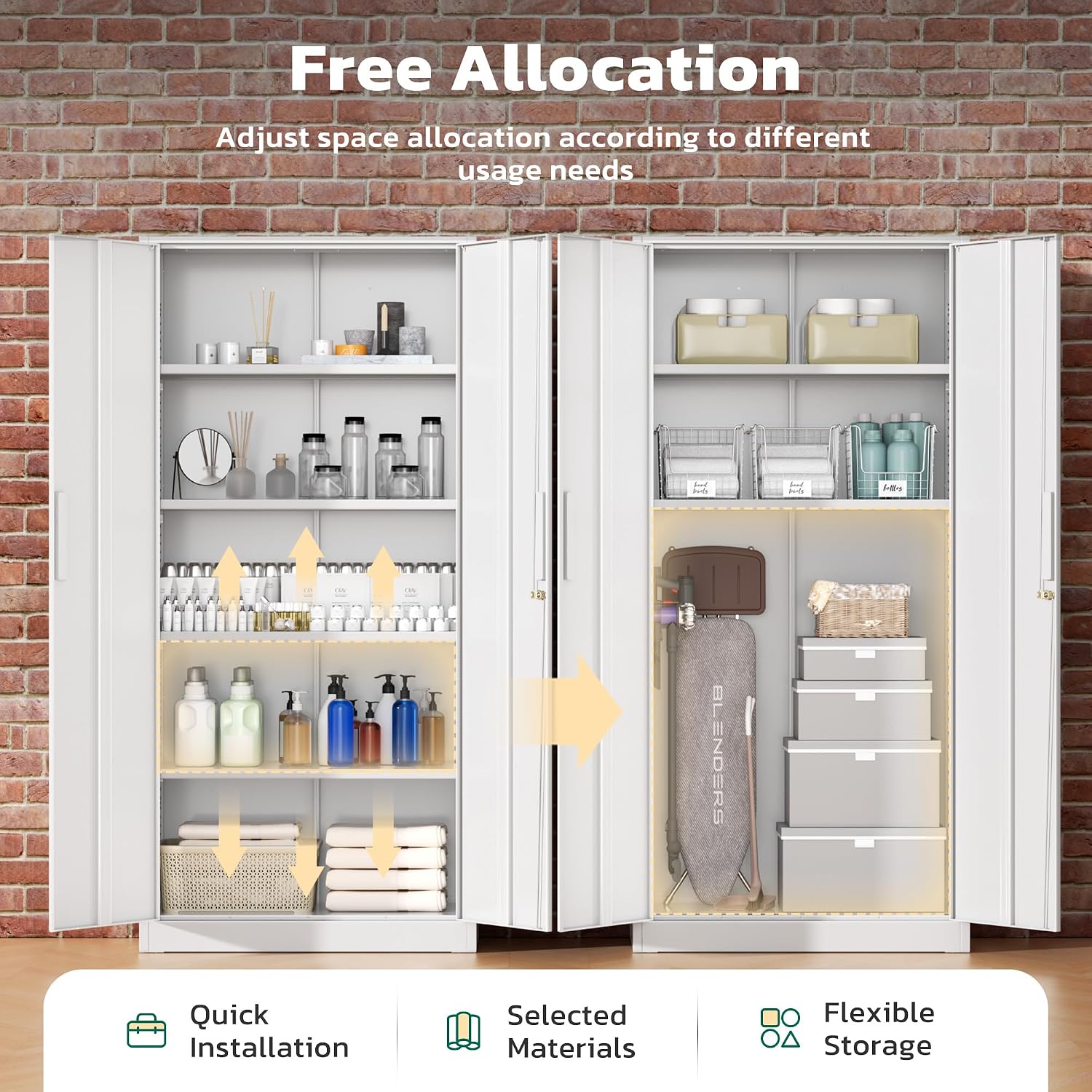 Greenvelly Metal Lockable Storage Cabinet, 72' Storage Cabinet with 2 Doors and 4 Adjustable Shelves for Office, Home, Garage, Pantry (Assembly Required, White)