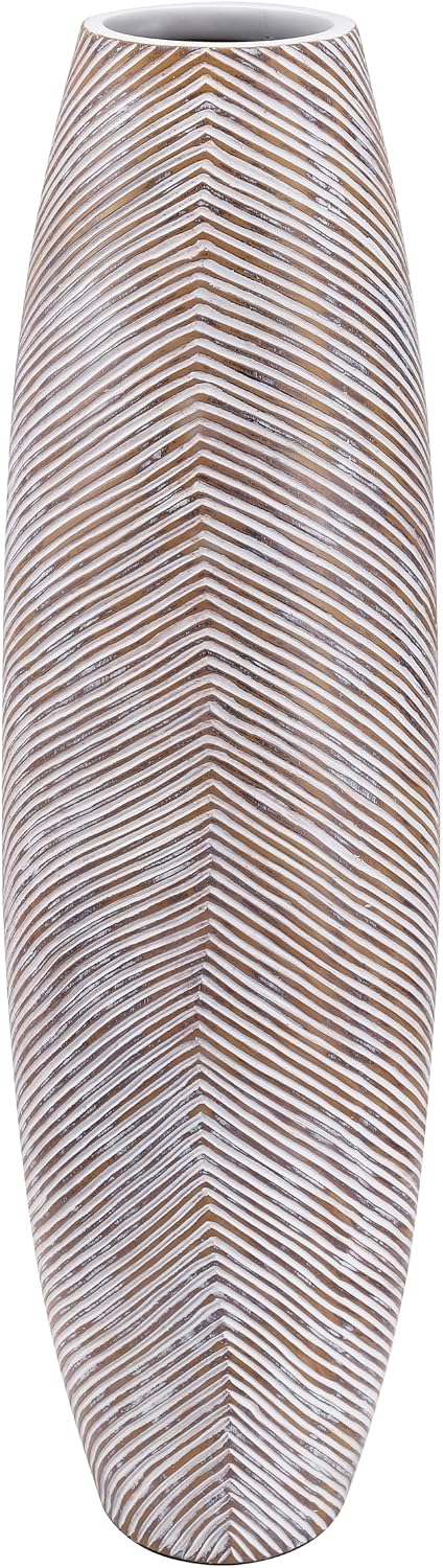 Leewadee Decorative Tall Floor Vase for Living Room Decor, 34 inches, White Wash, Resin
