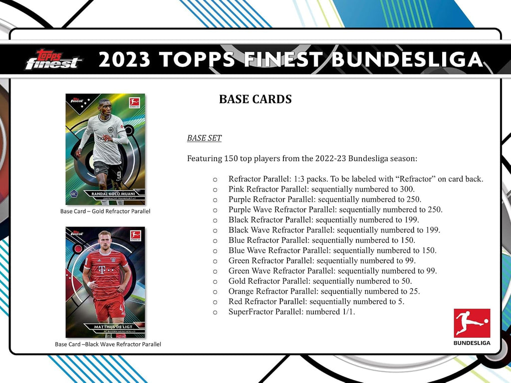 Topps 2022/23 Finest Bundesliga Soccer Hobby Box - 60 Trading Cards, 2 Autograph Cards Per Box, Collect 150-Card Base Set