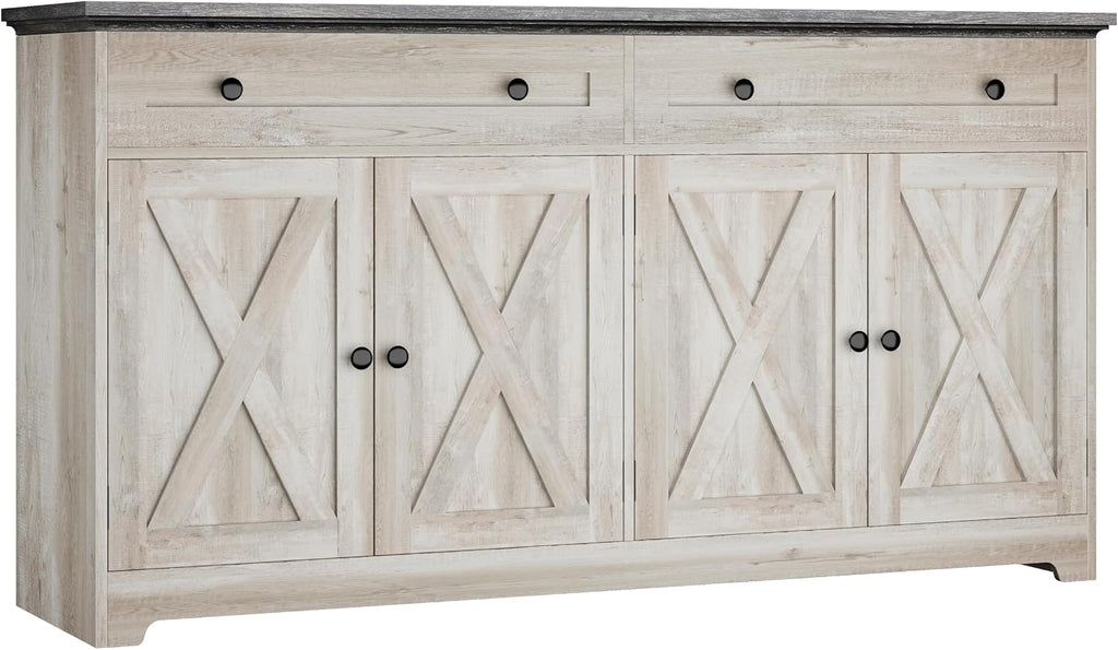IRONCK Buffet Cabinet with Storage, Sideboard Storage Cabinet with Drawers, Coffee Bar Cabinet, Kitchen Cabinet with Doors, Charcoal Grey and Beige Maple