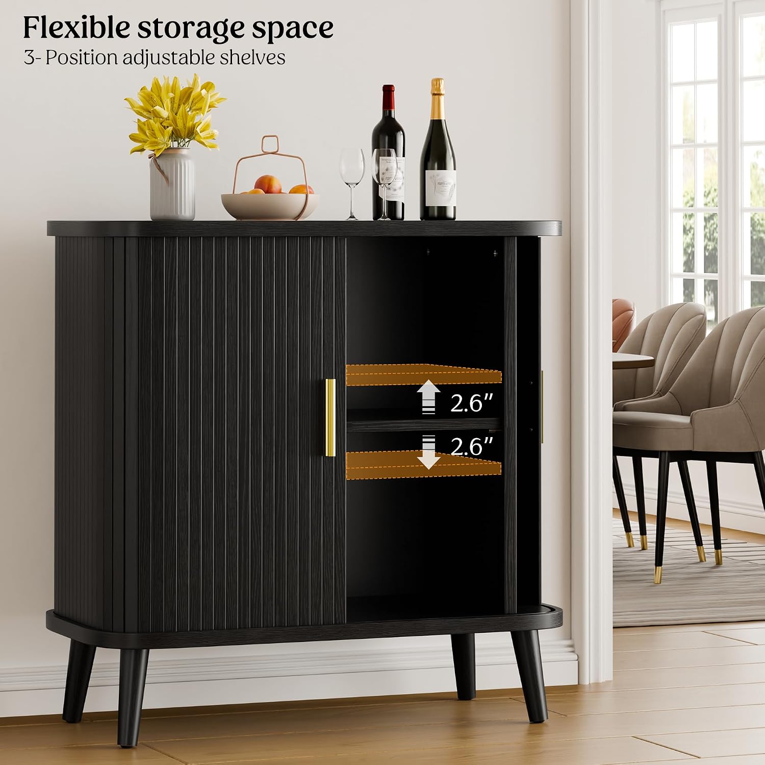 Lulive Black Buffet Cabinet, Sideboard Buffet Storage Cabinet with Sliding Doors, Modern Bar Cabinet for Kitchen & Dining Room