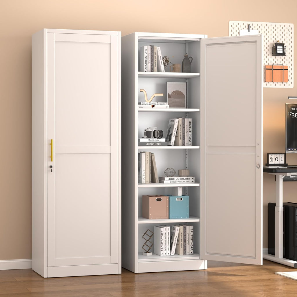 Ckzbx Metal Locker Tall Narrow Storage Cabinet, 67' H Locking Tool File Cabinets Snack Locker Organizer for School Classroom,Bedroom,Gym Home Office,Entryway and Hallway (20' W 1Door White)