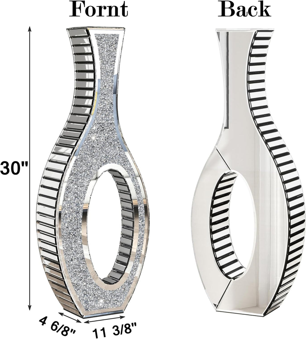 SHYFOY Floor Vase Crushed Diamond Mirrored Vase 30' Tall, Large Silver Tall Vases for Floor Crystal Hollow Decorative Glass Vases for Luxury Home Decor Living Room Office Bedroom Kitchen