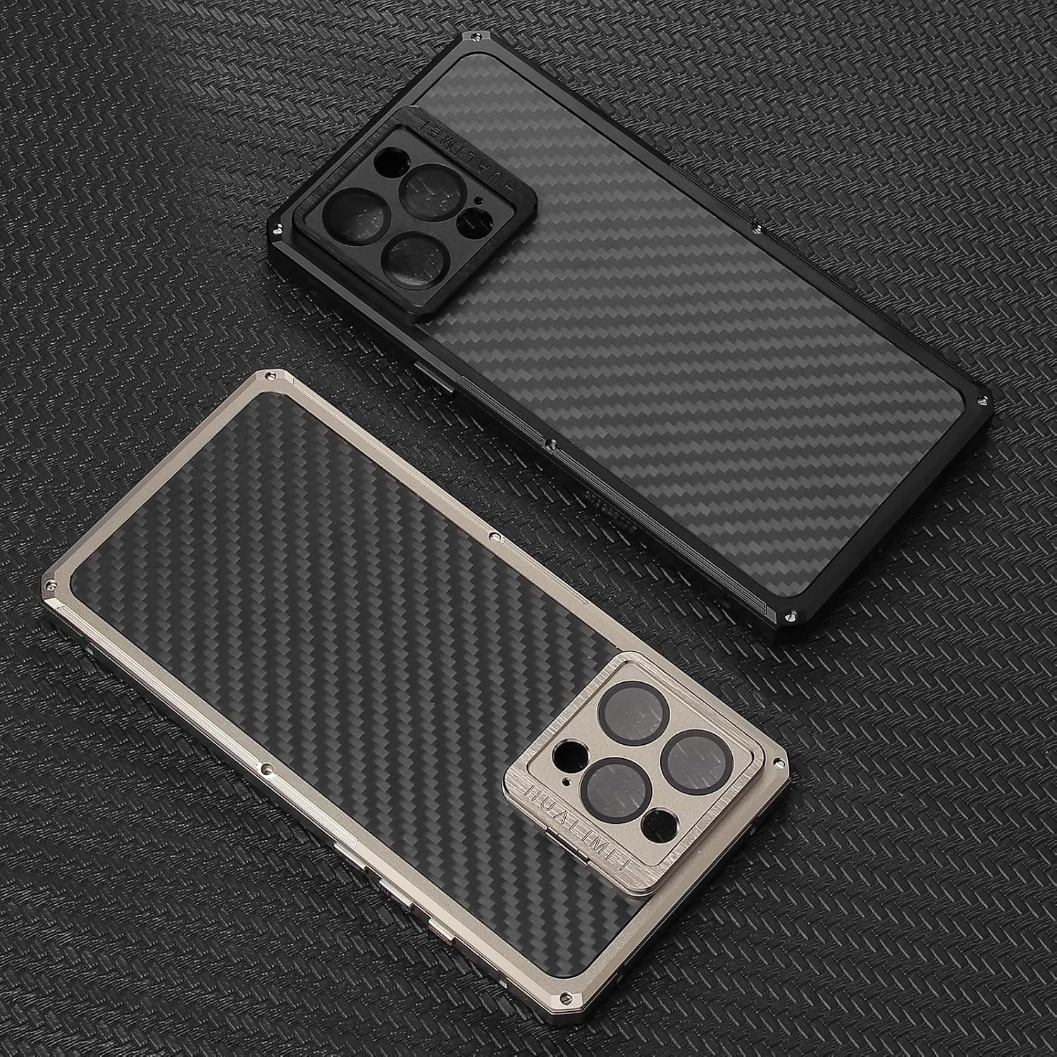 Luxury Carbon Fiber Aluminum Case for iPhone 16 Pro Max, Heavy Duty Rugged Military Protective Phone Cover with Camera Lens Protector Stand, Strong Magnetic Ring Compatible with Magsafe, Black