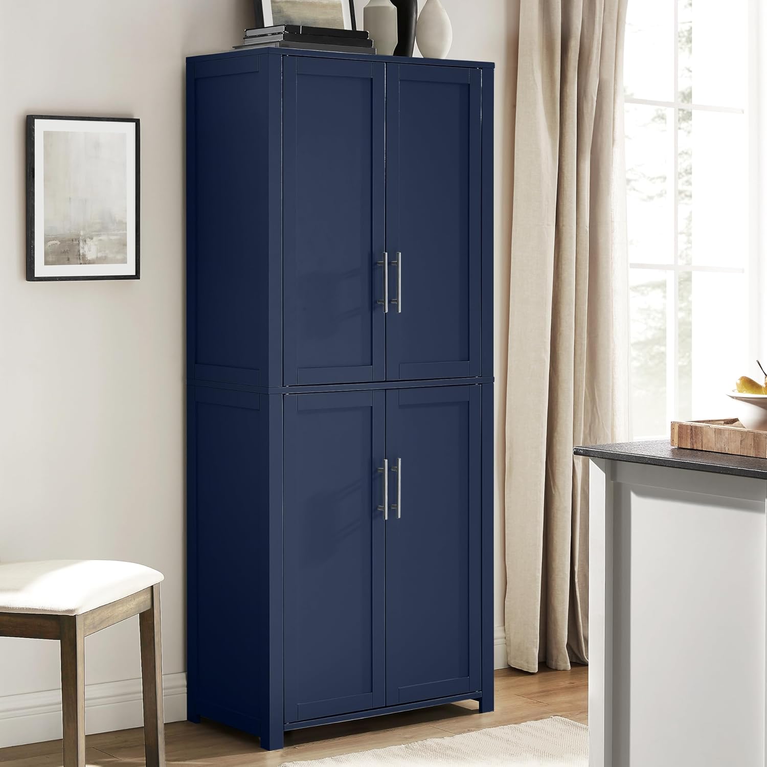 Crosley Furniture Savannah Tall Pantry Storage Cabinet with Shelves, Kitchen, Dining, or Laundry Room, Navy