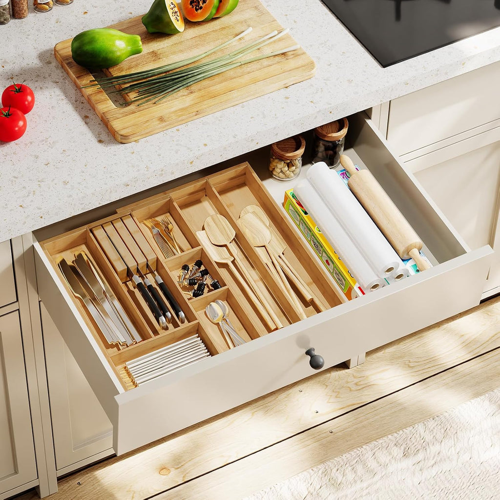 HOOBRO Kitchen Island and Drawer Organizer Bundle, Kitchen Storage Island with Spice Rack and Drawer, Rolling Kitchen Cart on Wheels, for Home, Kitchen and Dining Room,