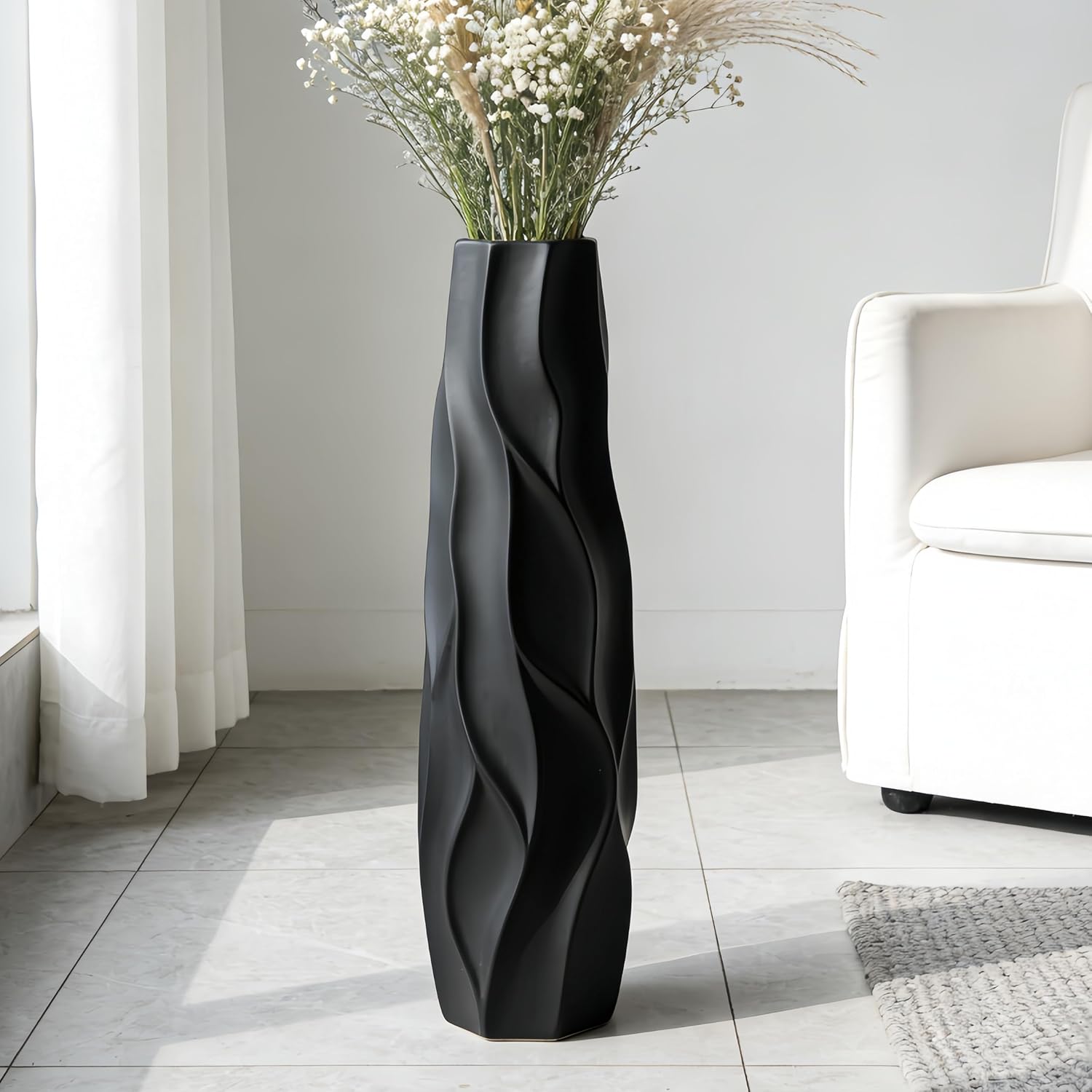Black Ceramic Floor Vase – 28' Handcrafted Rustic Tall Vase for Dried Flowers and Branches, Large Decorative Vase for Living Room, Entryway & Home Decor
