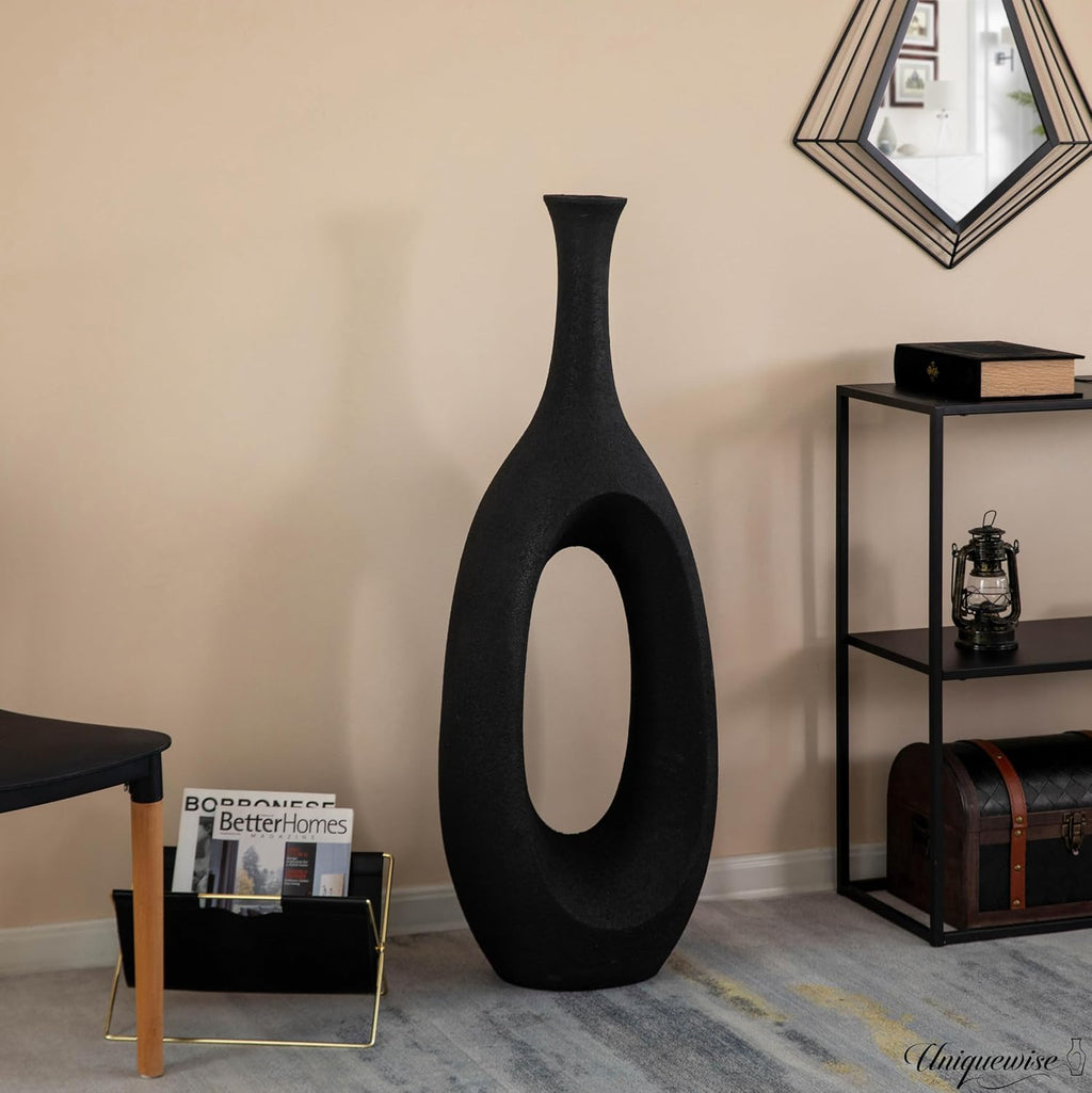44-Inch Frosted Black Fiberglass Tall Floor Vase - Decorative Vase for Modern Home Decor, Perfect for Living Room, Home Office, Bedroom, Kitchen, Coffee Bar, Farmhouse Decor, and Wedding Centerpieces