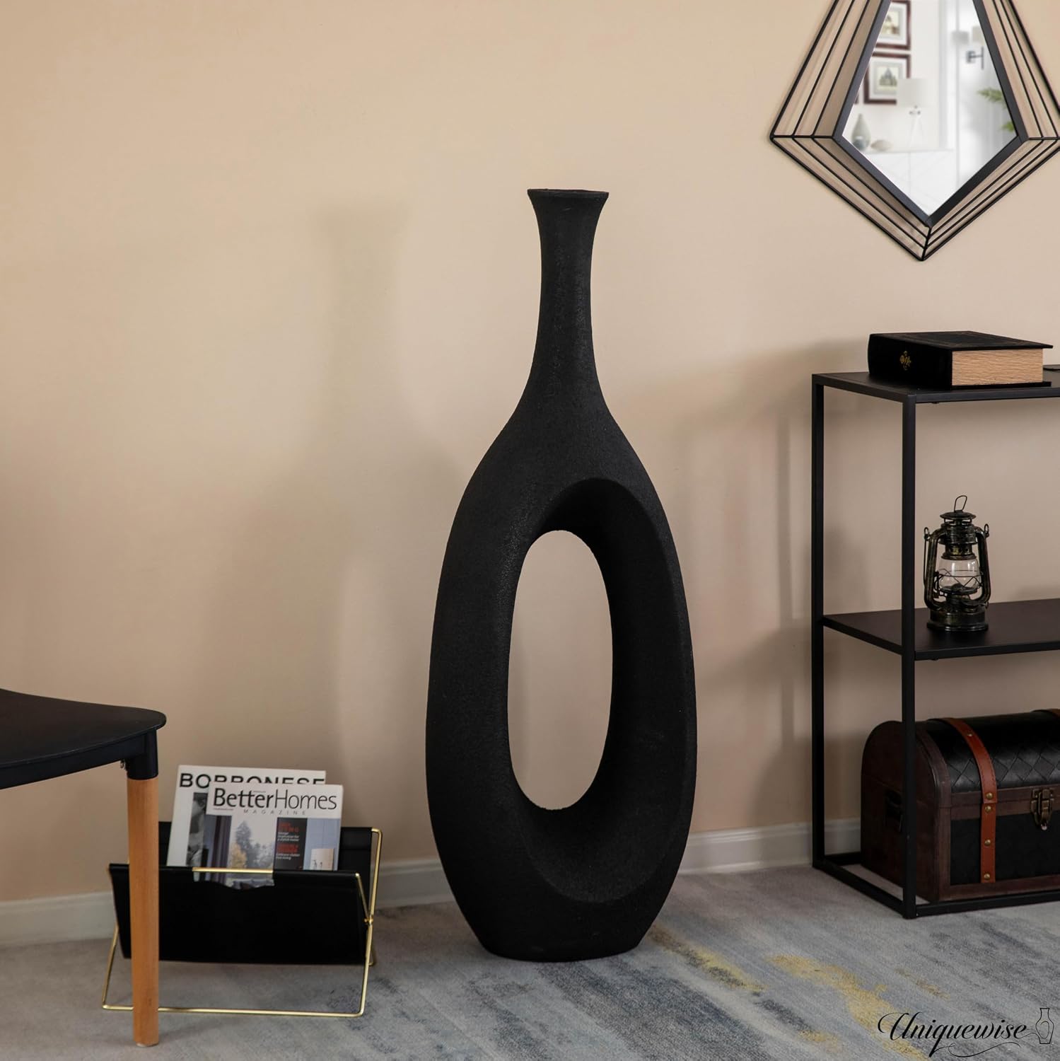 44-Inch Frosted Black Fiberglass Tall Floor Vase - Decorative Vase for Modern Home Decor, Perfect for Living Room, Home Office, Bedroom, Kitchen, Coffee Bar, Farmhouse Decor, and Wedding Centerpieces