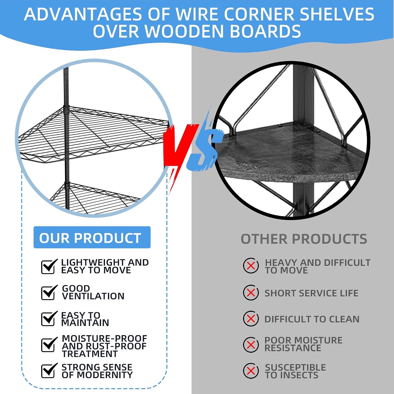 Pentagonal Corner Storage Rack, 6 Tier Metal Corner Shelf Wire Shelving Unit, 600lbs Capacity, NSF, Adjustable Height, Leveling Feet and Liners, Ideal for Bathroom, Kitchen, 72'H x 20'L x 20'W Black