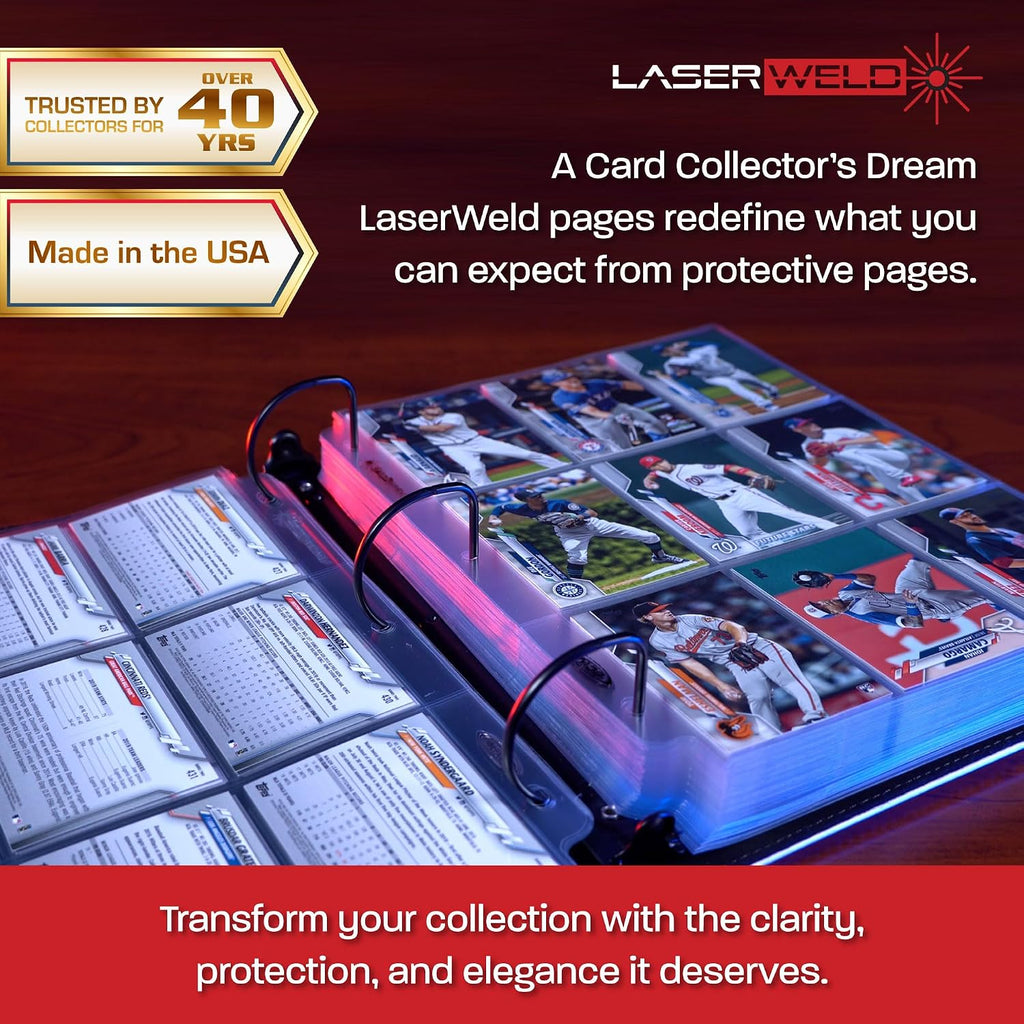BCW LaserWeld 9 Pocket Pages - 500 Page Pack | Glass-Like Clear Flat Lay | Premium Ultra Flat and Clear Pocket Pages for Cards | Trading Card Binder Sleeves for Pokemon, MTG, Baseball, Basketball