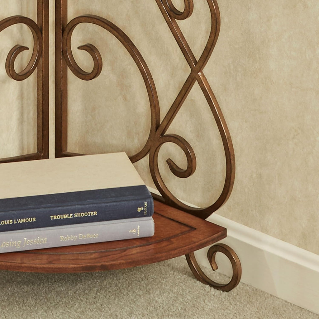 Touch of Class Meyda Scrolling Natural Cherry Wooden and Metal Corner Shelf Etagere